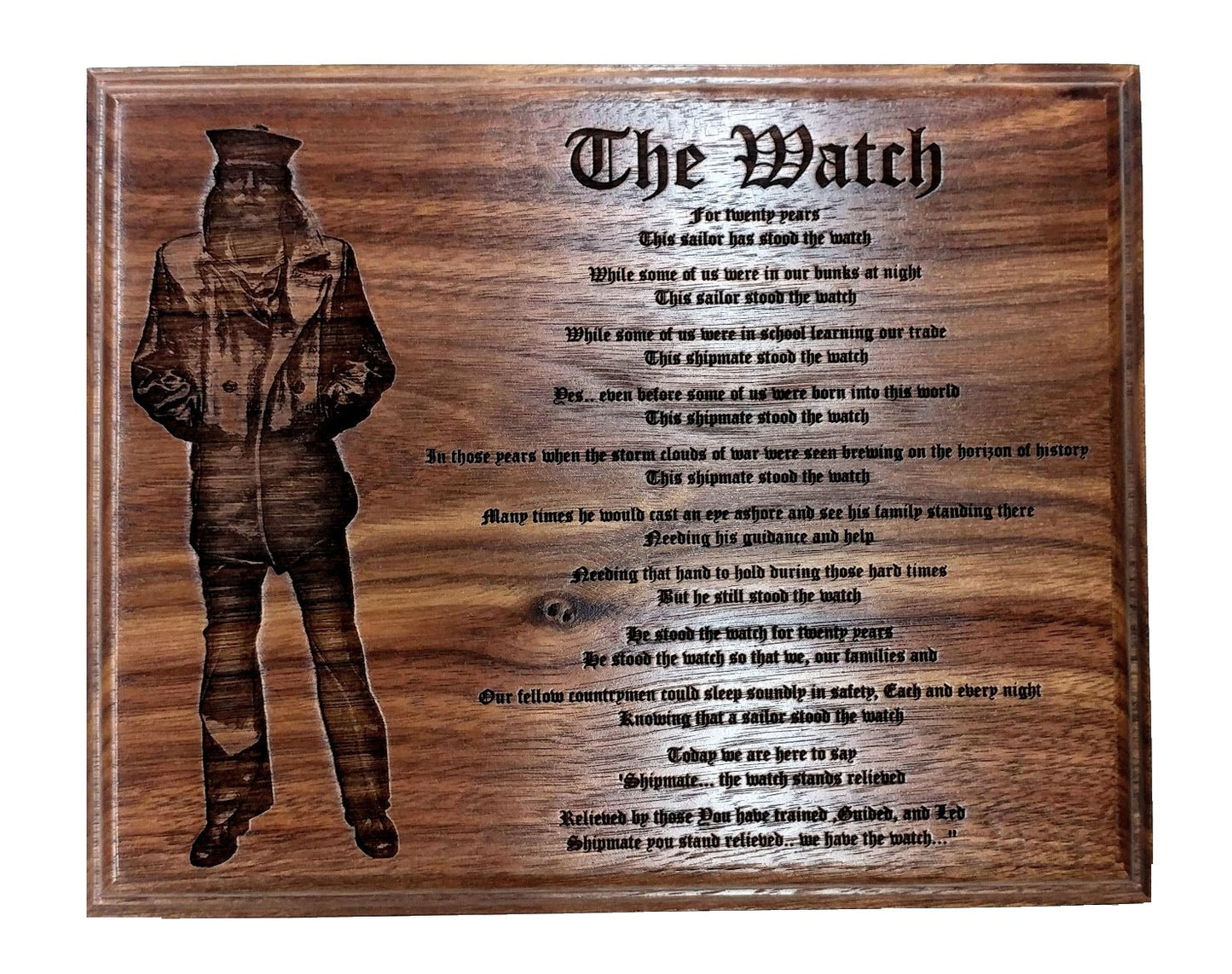 THE WATCH Poem engraved with a Lone Sailor plaque, retirement plaque, Military Gifts
