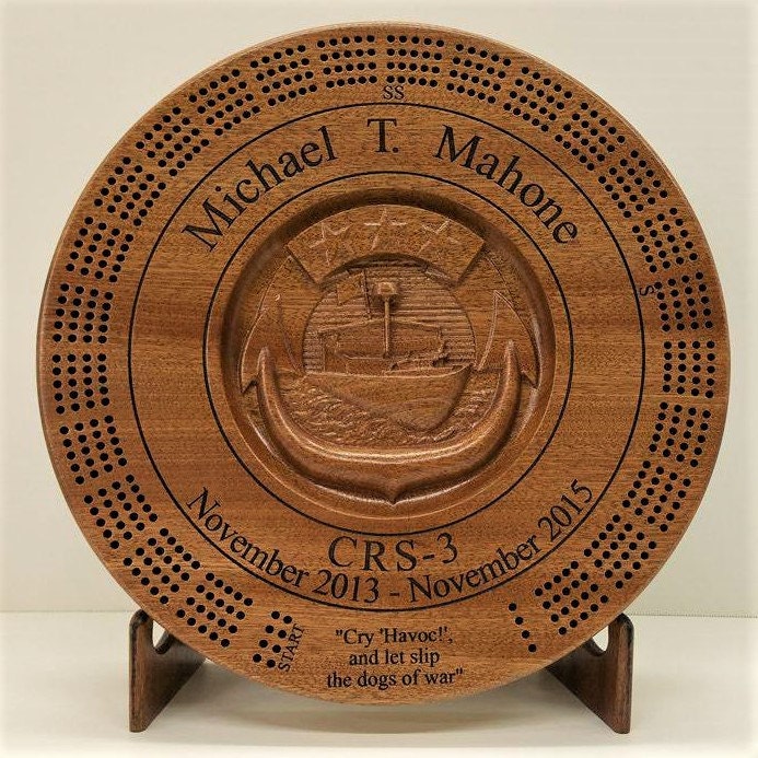 PERSONALIZED CRIBBAGE BOARD with card and plug container, personalized, gift for him, navy, chief, military, army
