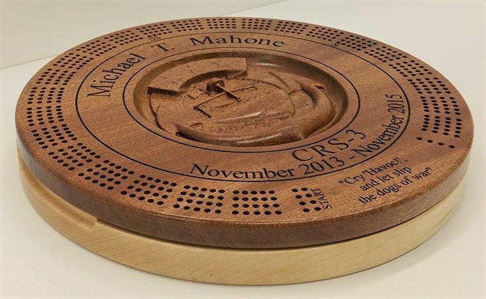 PERSONALIZED CRIBBAGE BOARD with card and plug container, personalized, gift for him, navy, chief, military, army