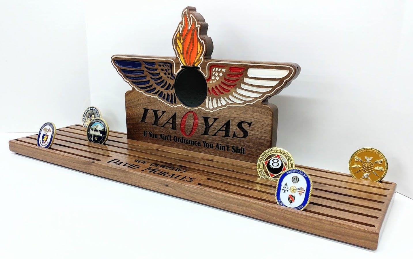 CUSTOM and PERSONALIZED Warfare insignia Desk Sign and challenge coin holders