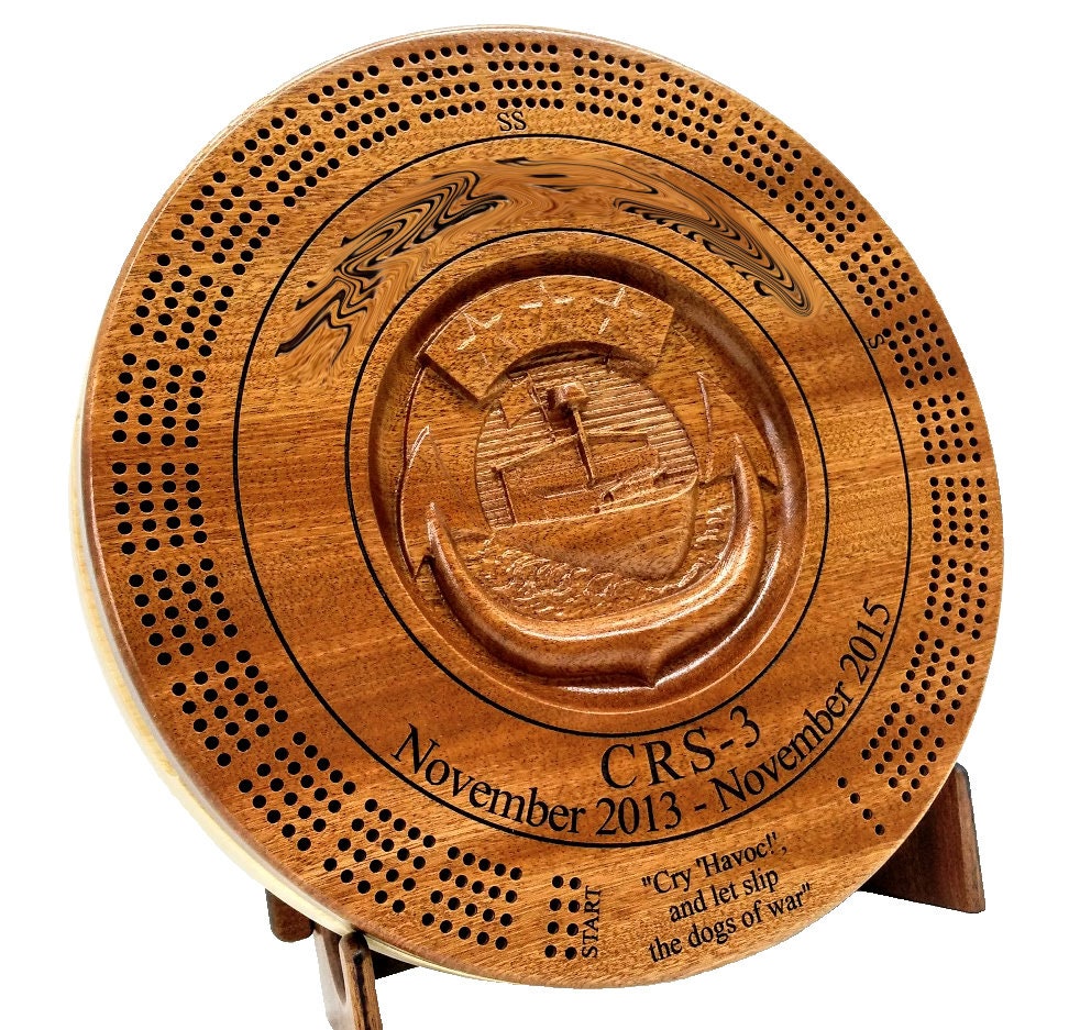 PERSONALIZED CRIBBAGE BOARD with card and plug container, personalized, gift for him, navy, chief, military, army