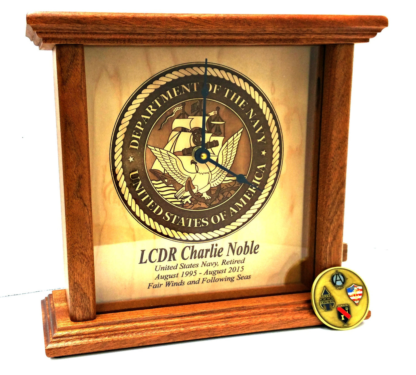 Personalized SOLID WOOD CLOCK. Walnut, wedding, mahogany, gift for him, military gift