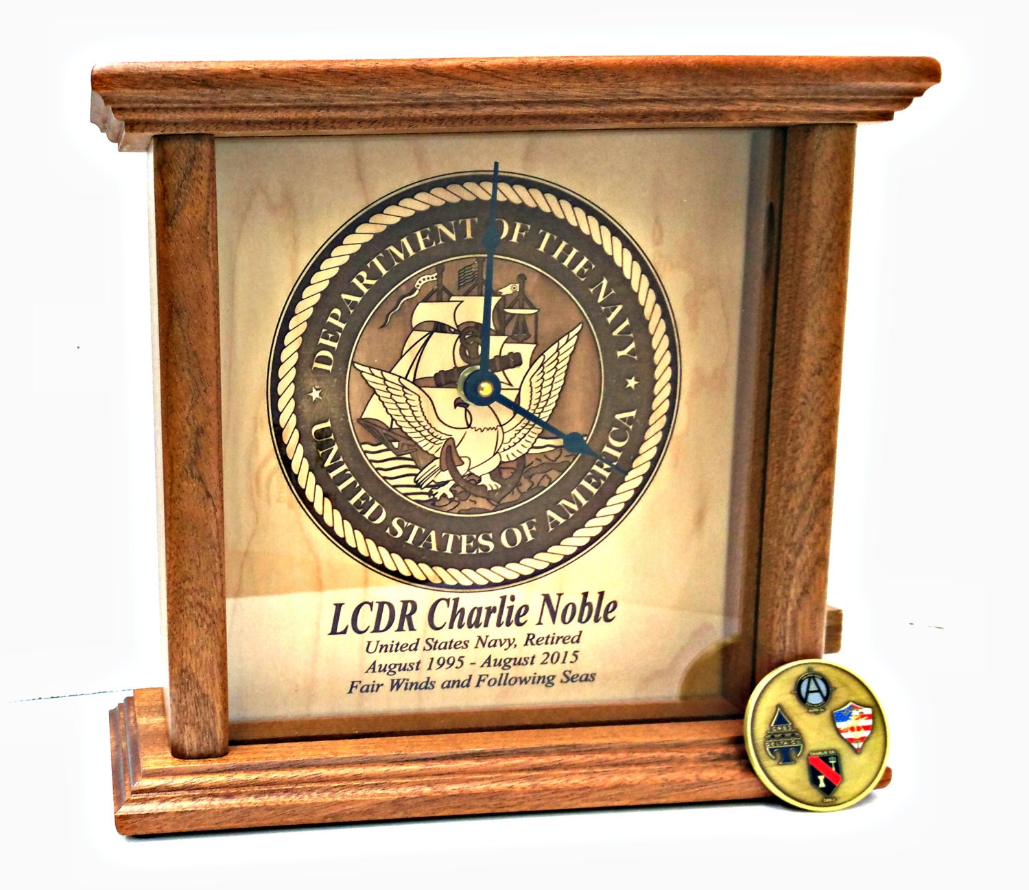 Personalized SOLID WOOD CLOCK. Walnut, wedding, mahogany, gift for him, military gift