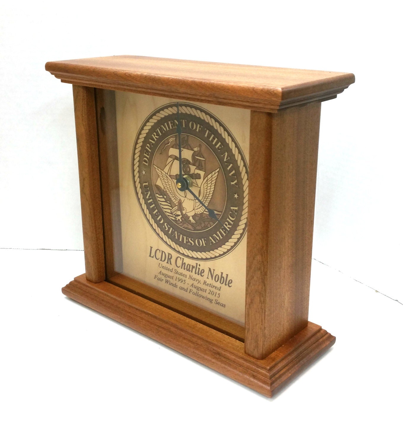 Personalized SOLID WOOD CLOCK. Walnut, wedding, mahogany, gift for him, military gift